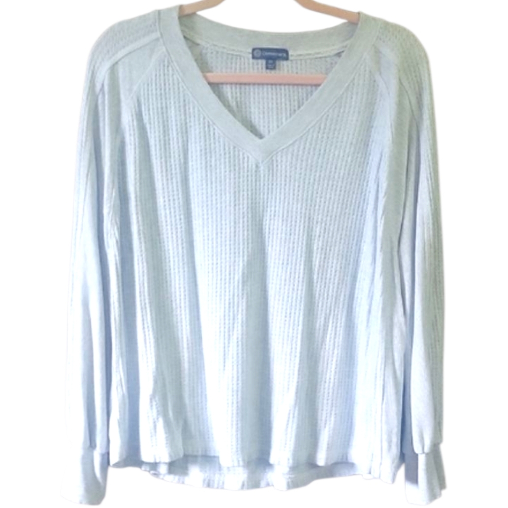 Democracy - Mixed Media Waffle V Neck Top - Size 2X
